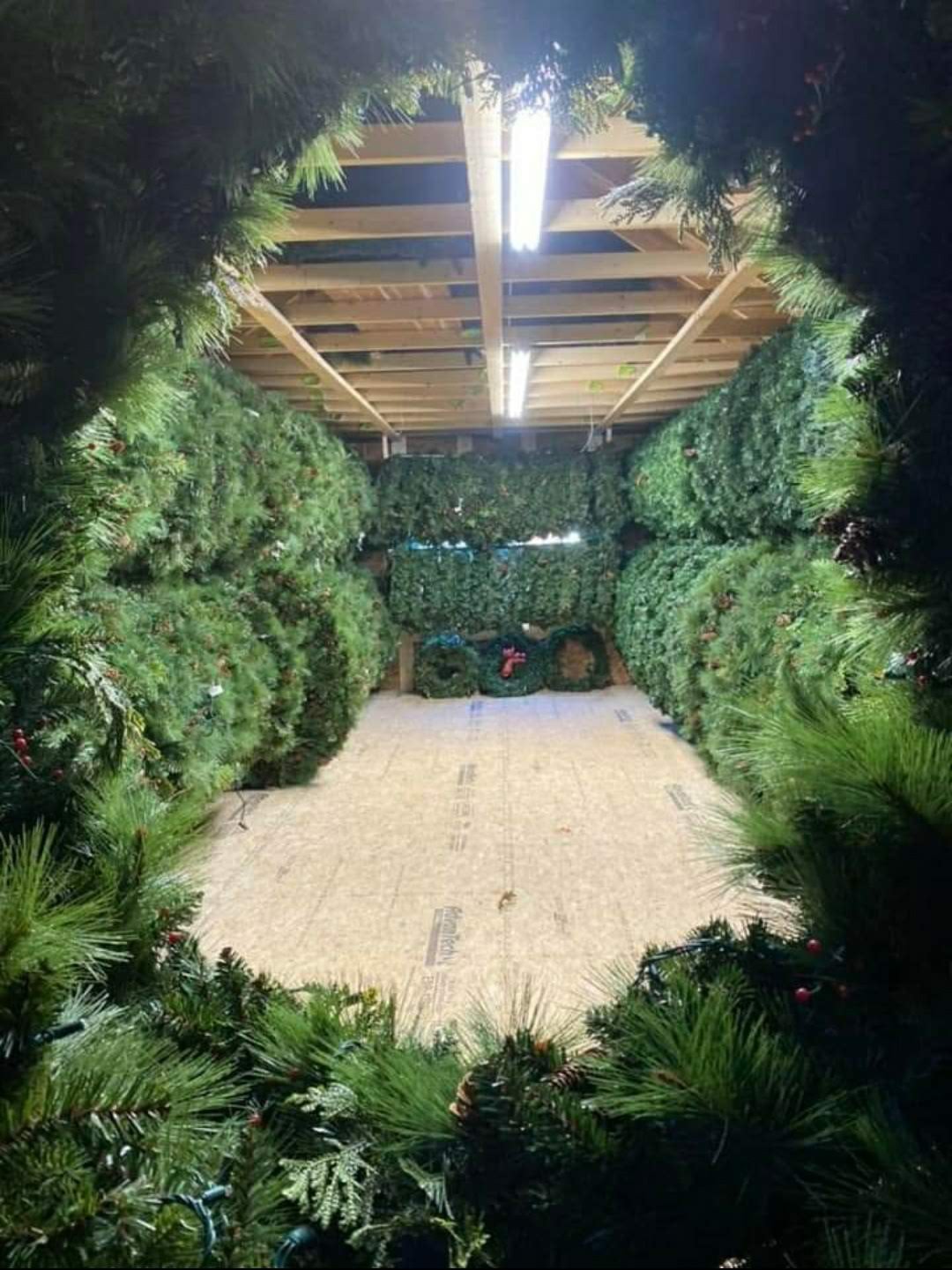 E.L.F. Designs storage facility filled with holiday wreaths and garland ready for the season in Harford County, Maryland