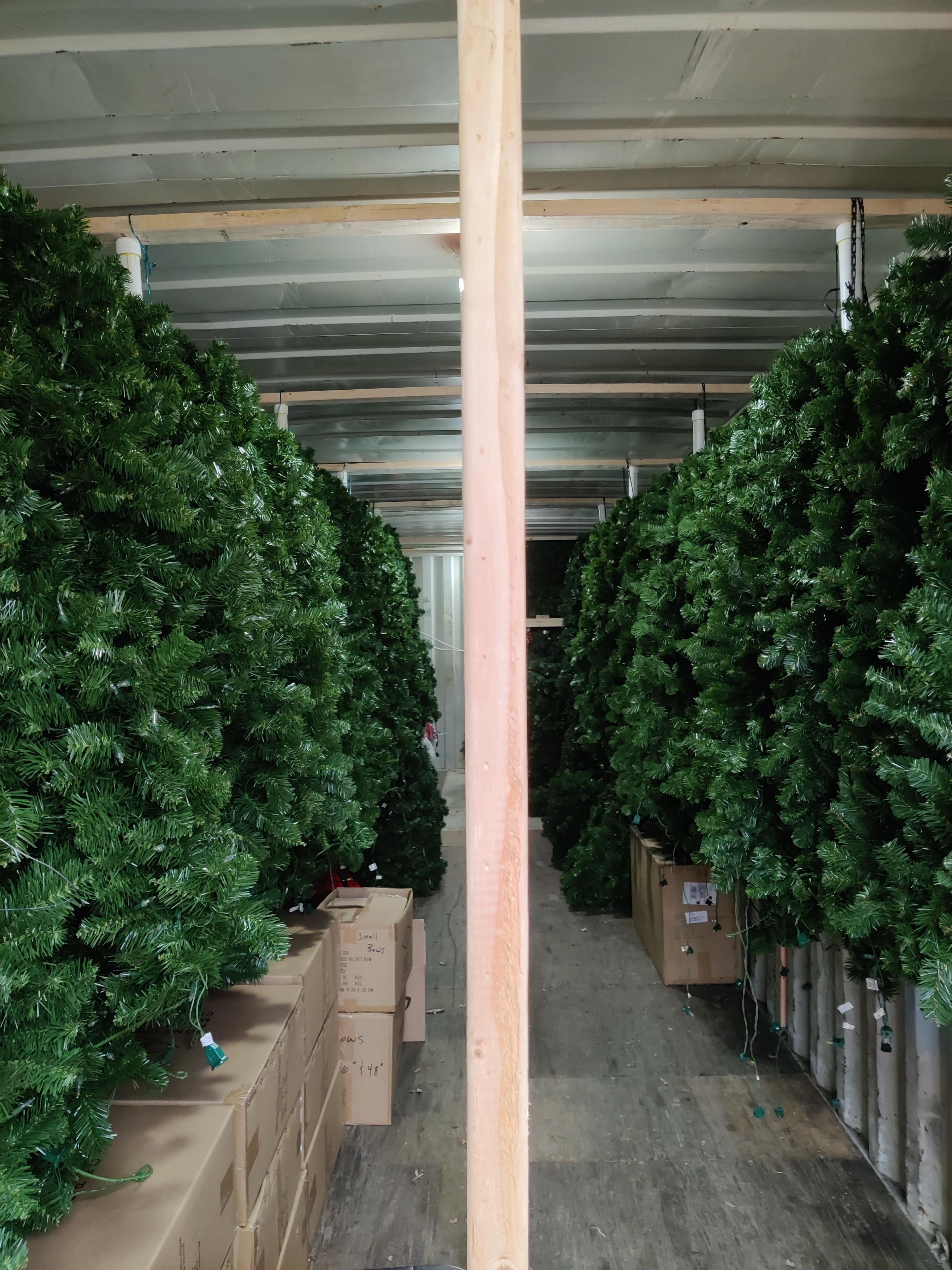 E.L.F. Designs climate-controlled storage with rows of holiday trees and decorations in Harford County, Maryland