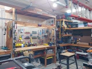 E.L.F. Designs workshop with organized tools and workbenches used to prep every lighting installation in Harford County, Maryland